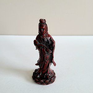 Kwan Yin red resin Buddha figurine. Home decor. Carved Art.